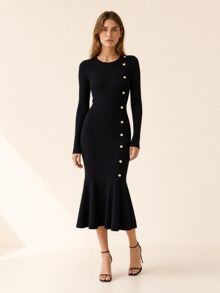 Diane | Classic Ribbed Long Sleeve Midi Sweater Dress