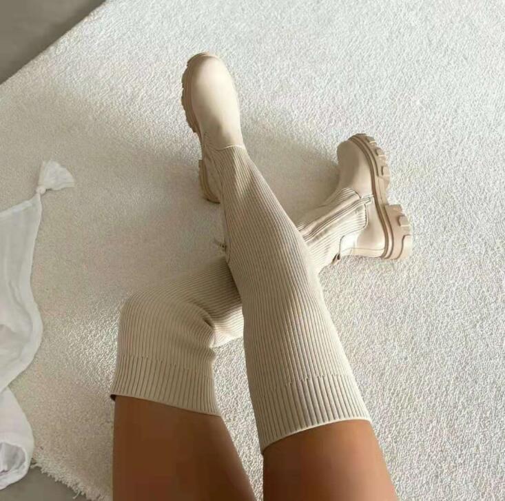 Diane | Effortless Knit Platform Thigh High Boots