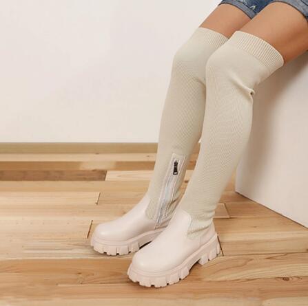 Diane | Effortless Knit Platform Thigh High Boots