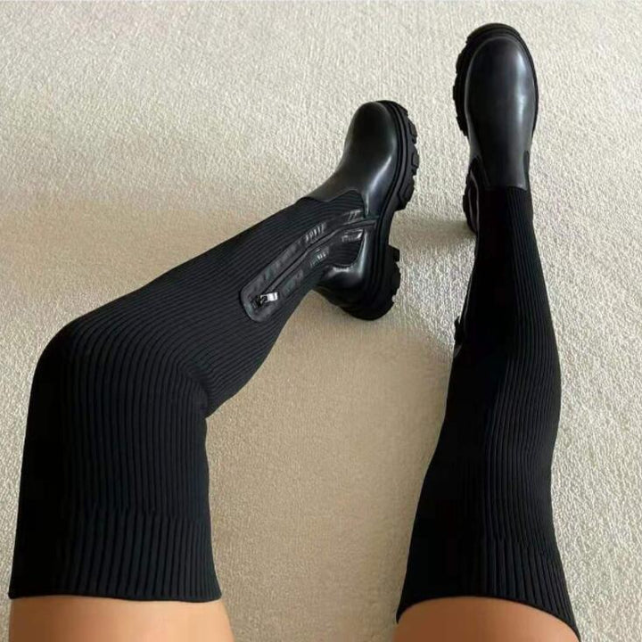 Diane | Effortless Knit Platform Thigh High Boots