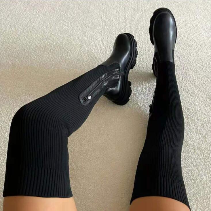 Diane | Effortless Knit Platform Thigh High Boots