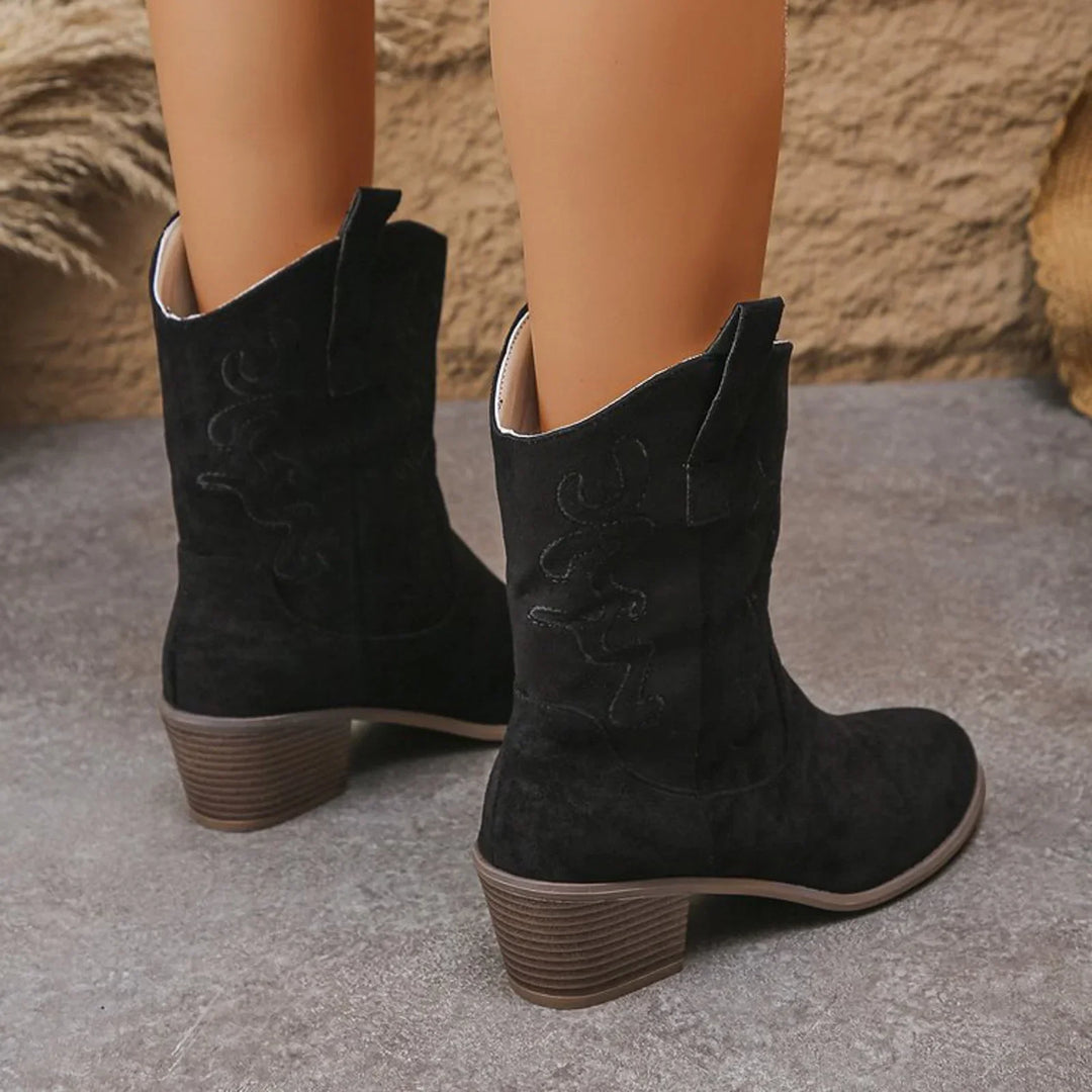 Diane | Embroidered Pointed Toe Block Heel Cowboy Boots