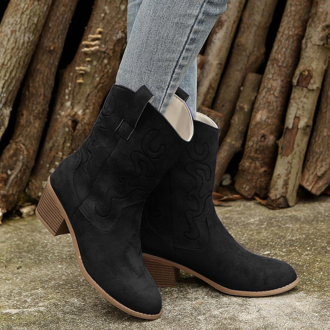 Diane | Embroidered Pointed Toe Block Heel Cowboy Boots