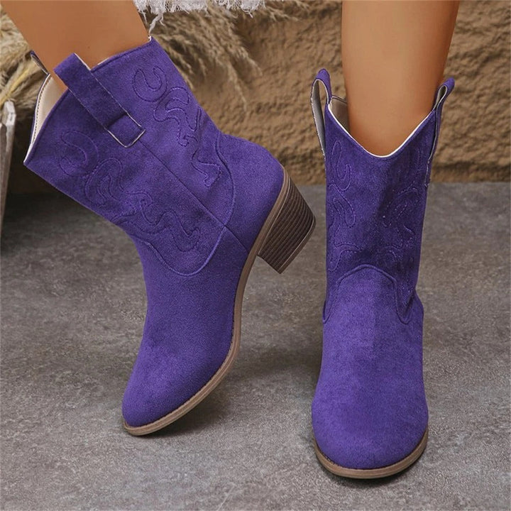 Diane | Embroidered Pointed Toe Block Heel Cowboy Boots