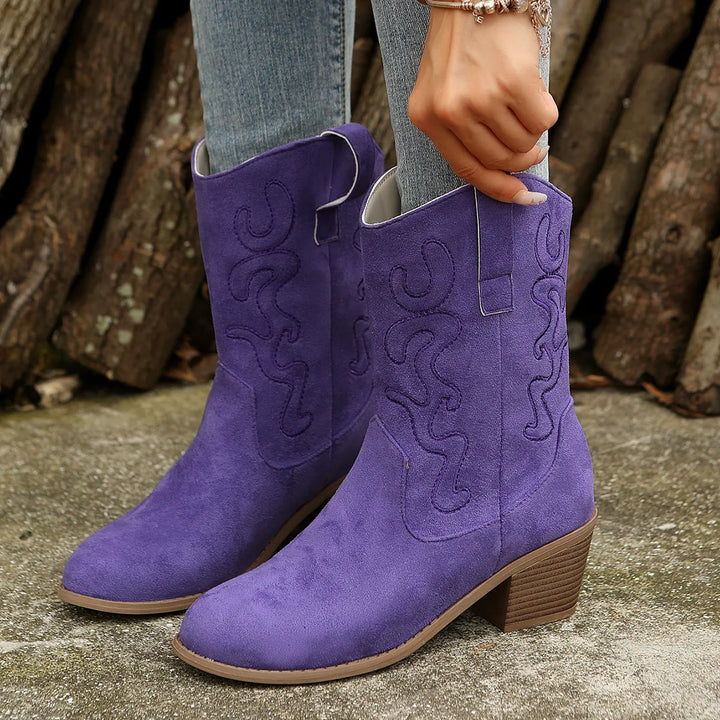 Diane | Embroidered Pointed Toe Block Heel Cowboy Boots