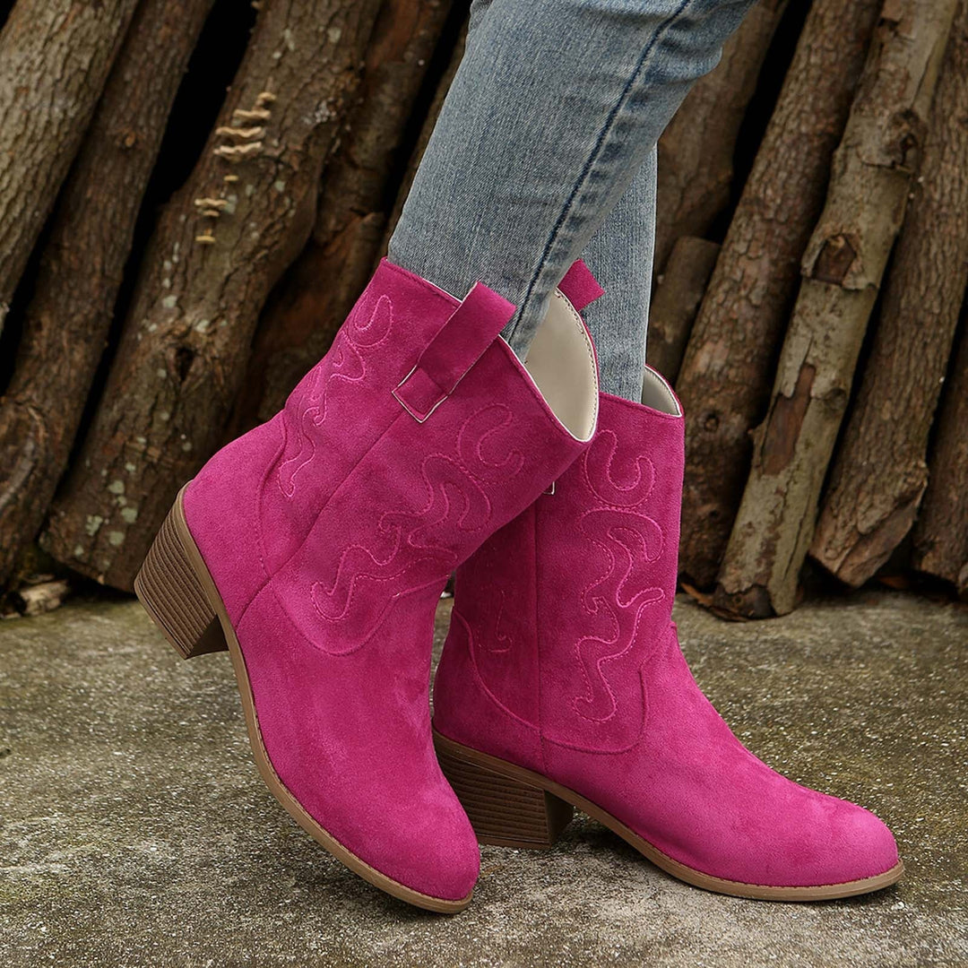 Diane | Embroidered Pointed Toe Block Heel Cowboy Boots