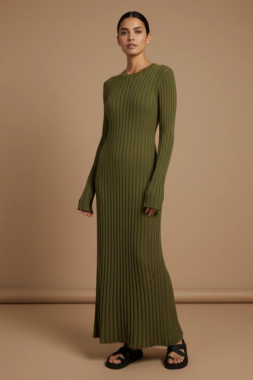 Diane | Stylish Ribbed Long Sleeve Maxi Sweater Dress