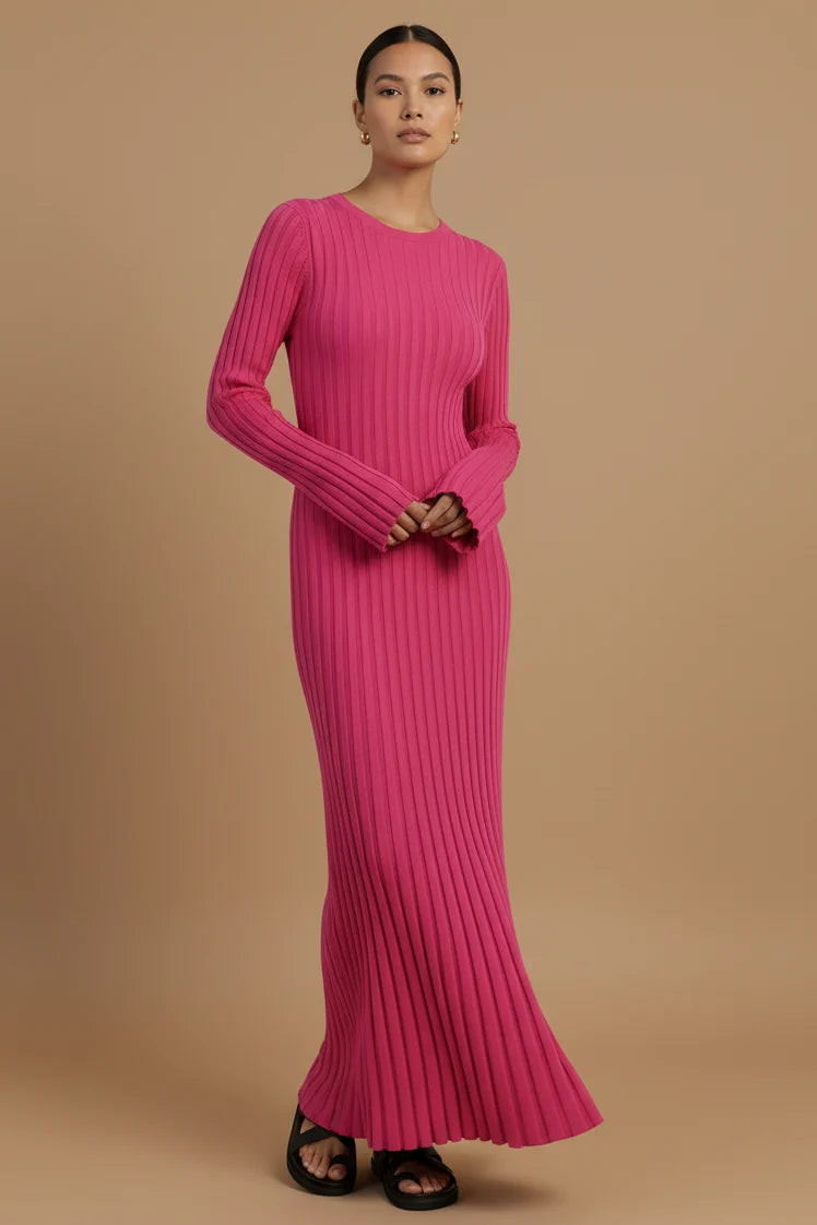 Diane | Stylish Ribbed Long Sleeve Maxi Sweater Dress