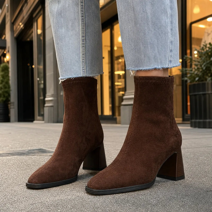 Diane | Stylish Square Toe Block Heel Ankle Boots