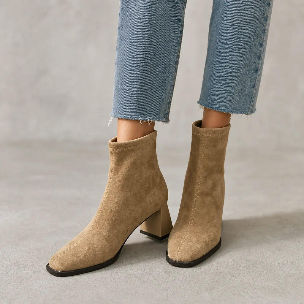 Diane | Stylish Square Toe Block Heel Ankle Boots