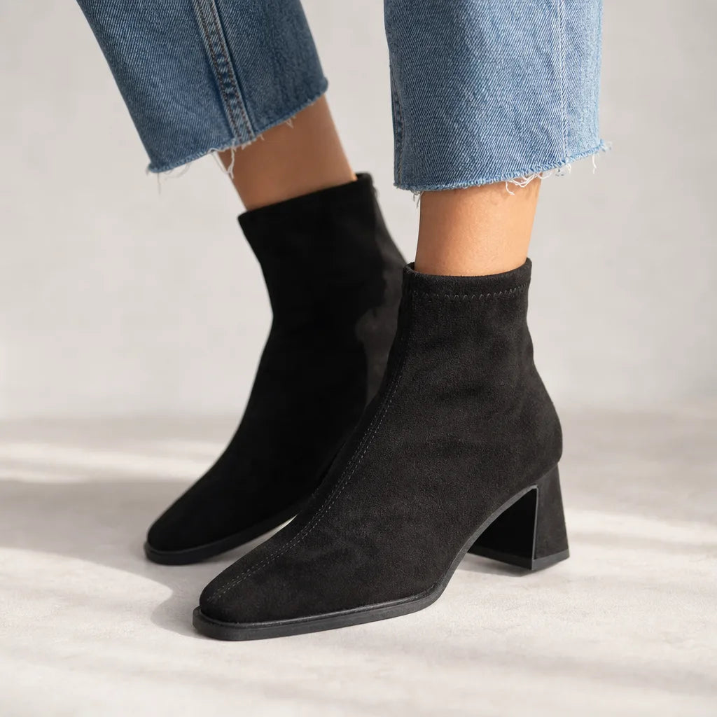Diane | Stylish Square Toe Block Heel Ankle Boots