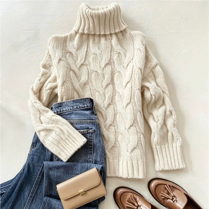 Donna | Refined Chunky Cable Turtleneck Knit Sweater