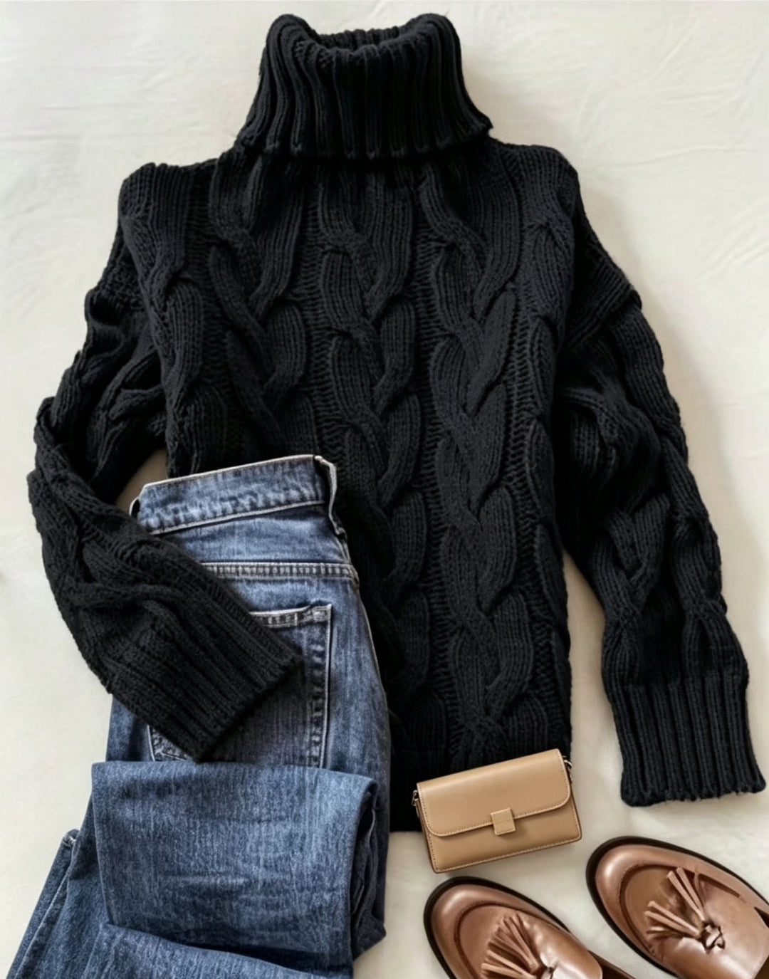 Donna | Refined Chunky Cable Turtleneck Knit Sweater
