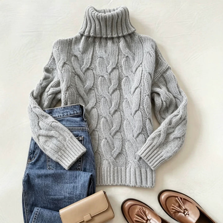Donna | Refined Chunky Cable Turtleneck Knit Sweater