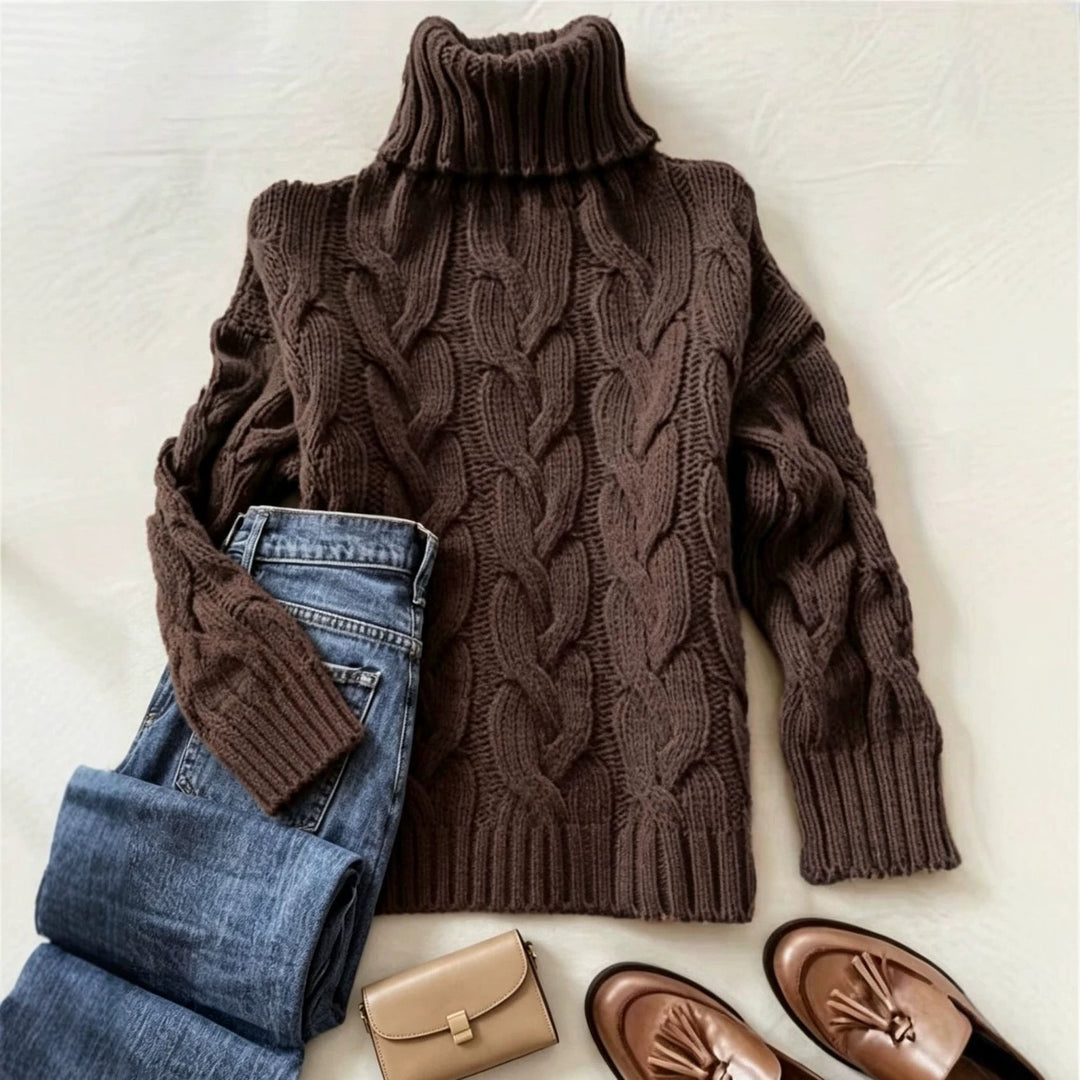 Donna | Refined Chunky Cable Turtleneck Knit Sweater