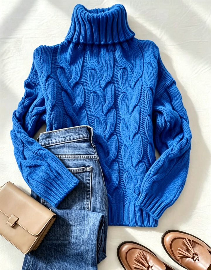 Donna | Refined Chunky Cable Turtleneck Knit Sweater