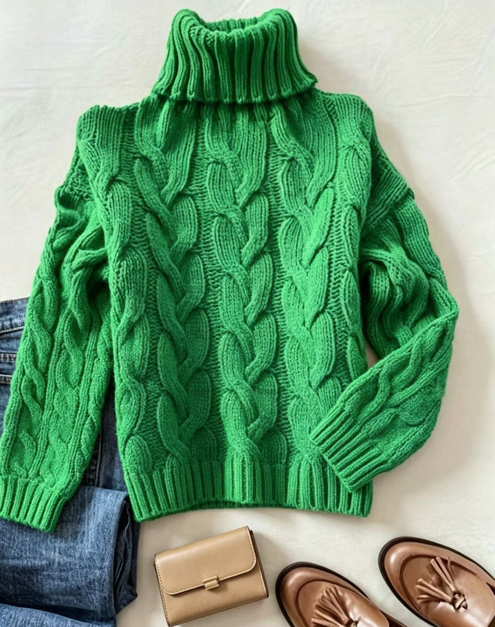 Donna | Refined Chunky Cable Turtleneck Knit Sweater