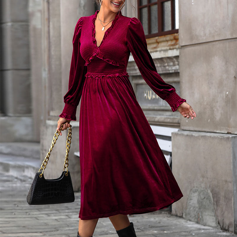 Donna | Stylish Ruffle Wrap Fall Wedding Guest Dress