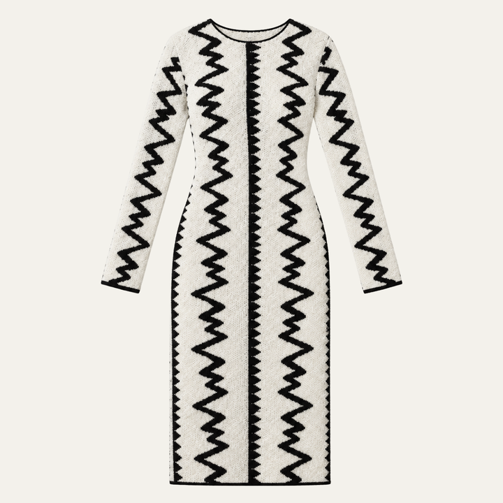 Dorothy | Cozy Zigzag Long Sleeve Midi Sweater Dress