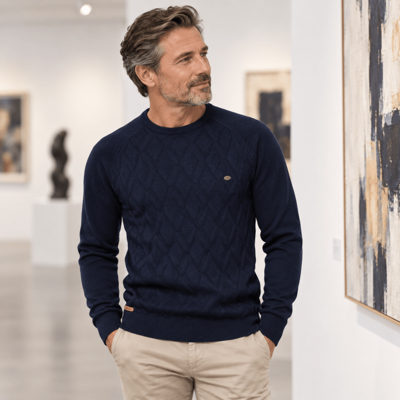 Douglas | Effortless Diamond Knit Crew Neck Mens Sweaters