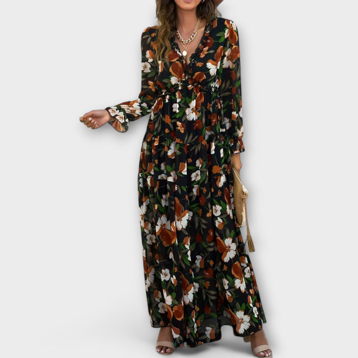 Violet | Floral Long Sleeve Wedding Guest Maxi Dress