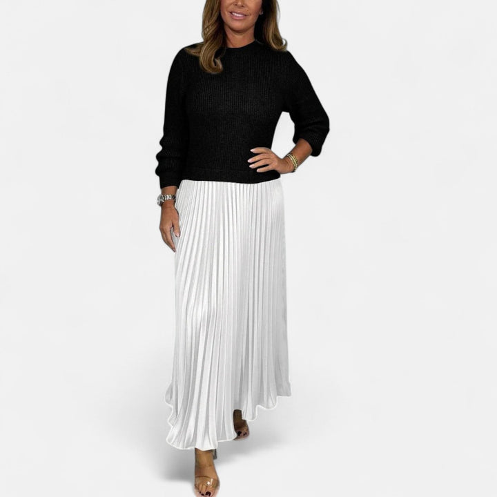 Elizabeth | Chic Long Sleeve Pleated Maxi Sweater Dress
