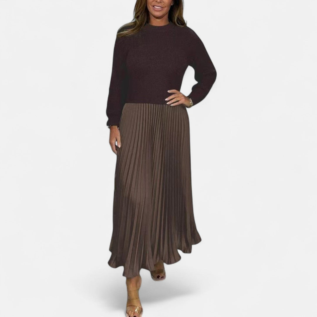 Elizabeth | Chic Long Sleeve Pleated Maxi Sweater Dress