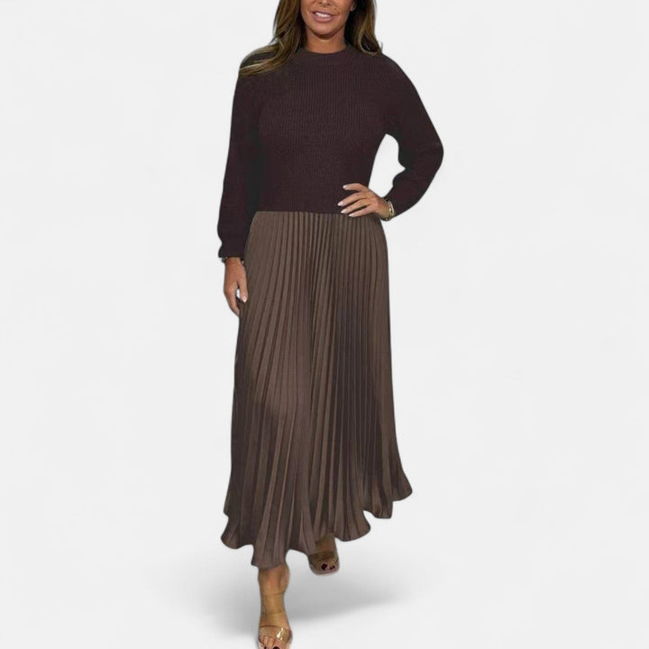 Elizabeth | Chic Long Sleeve Pleated Maxi Sweater Dress