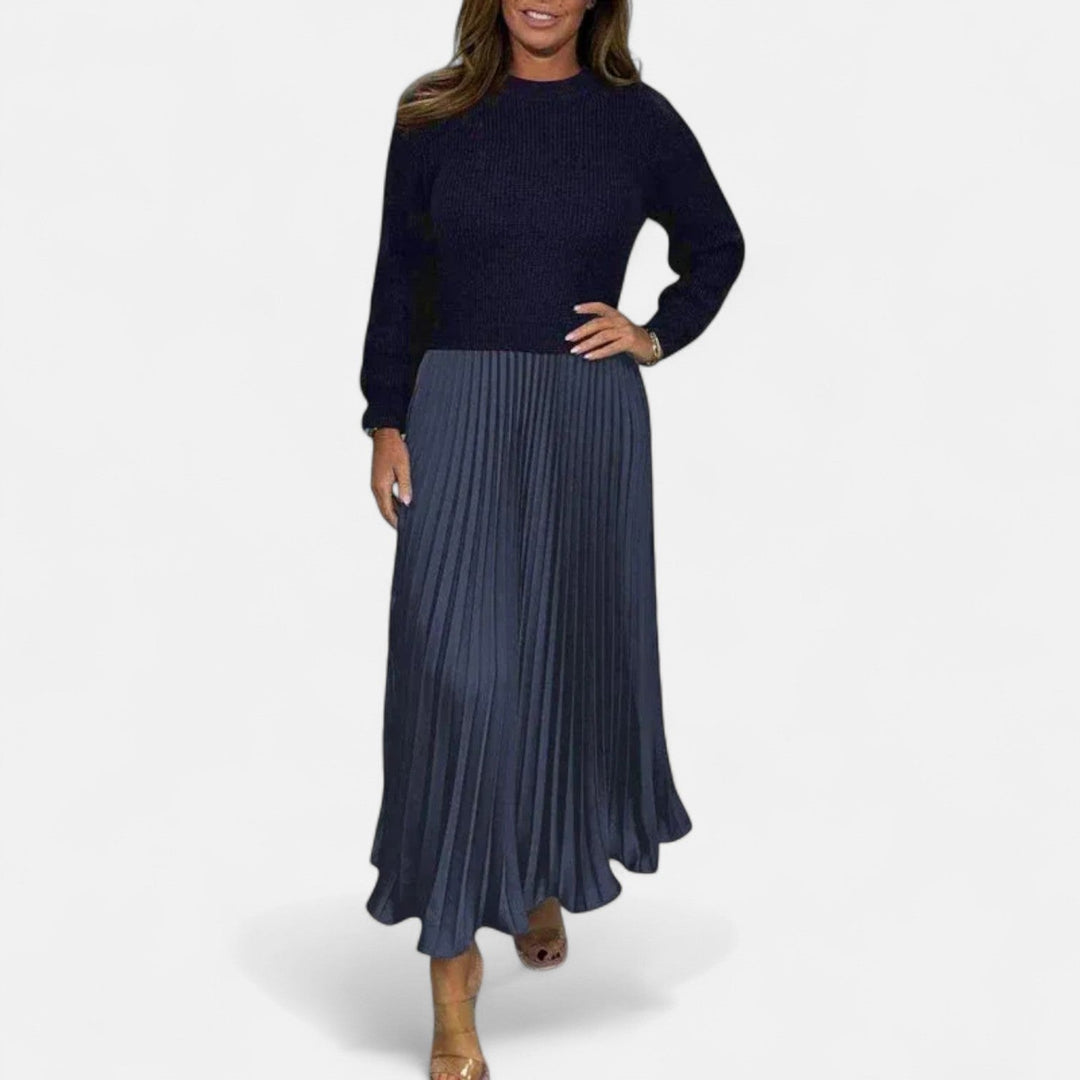 Elizabeth | Chic Long Sleeve Pleated Maxi Sweater Dress