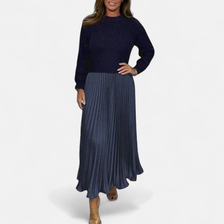 Elizabeth | Chic Long Sleeve Pleated Maxi Sweater Dress