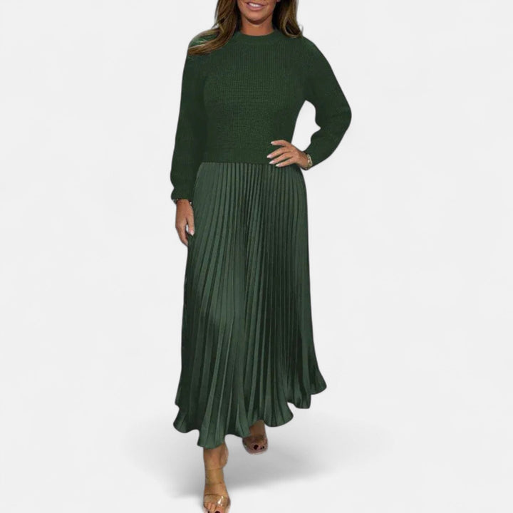 Elizabeth | Chic Long Sleeve Pleated Maxi Sweater Dress