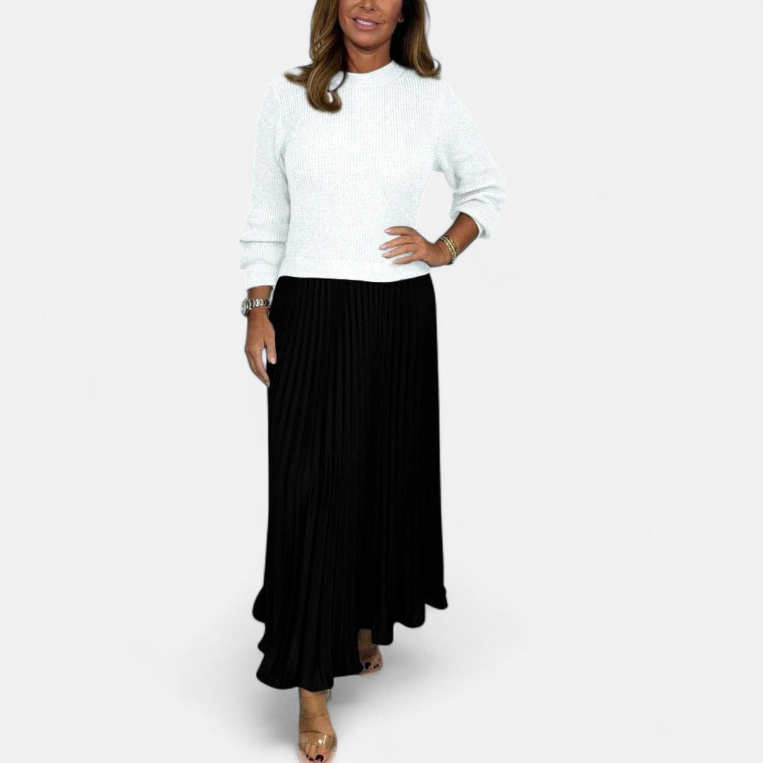 Elizabeth | Chic Long Sleeve Pleated Maxi Sweater Dress