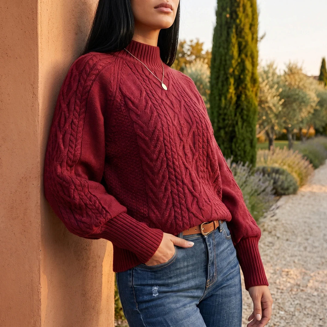 Elizabeth | Classic Womens Chunky Cable Knit Pullover with Balloon Sleeves