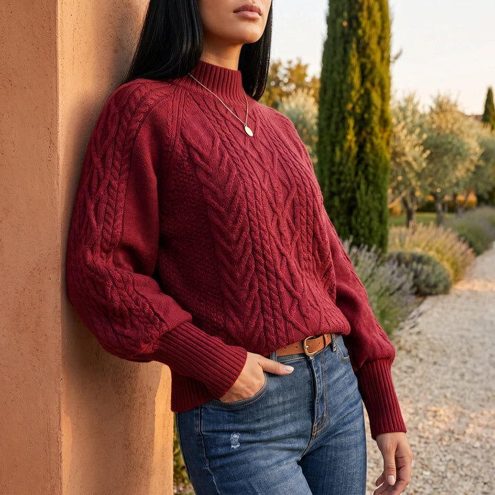 Elizabeth | Classic Womens Chunky Cable Knit Pullover with Balloon Sleeves