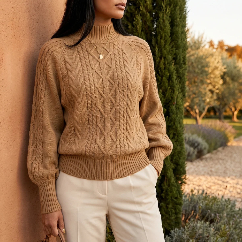 Elizabeth | Classic Womens Chunky Cable Knit Pullover with Balloon Sleeves