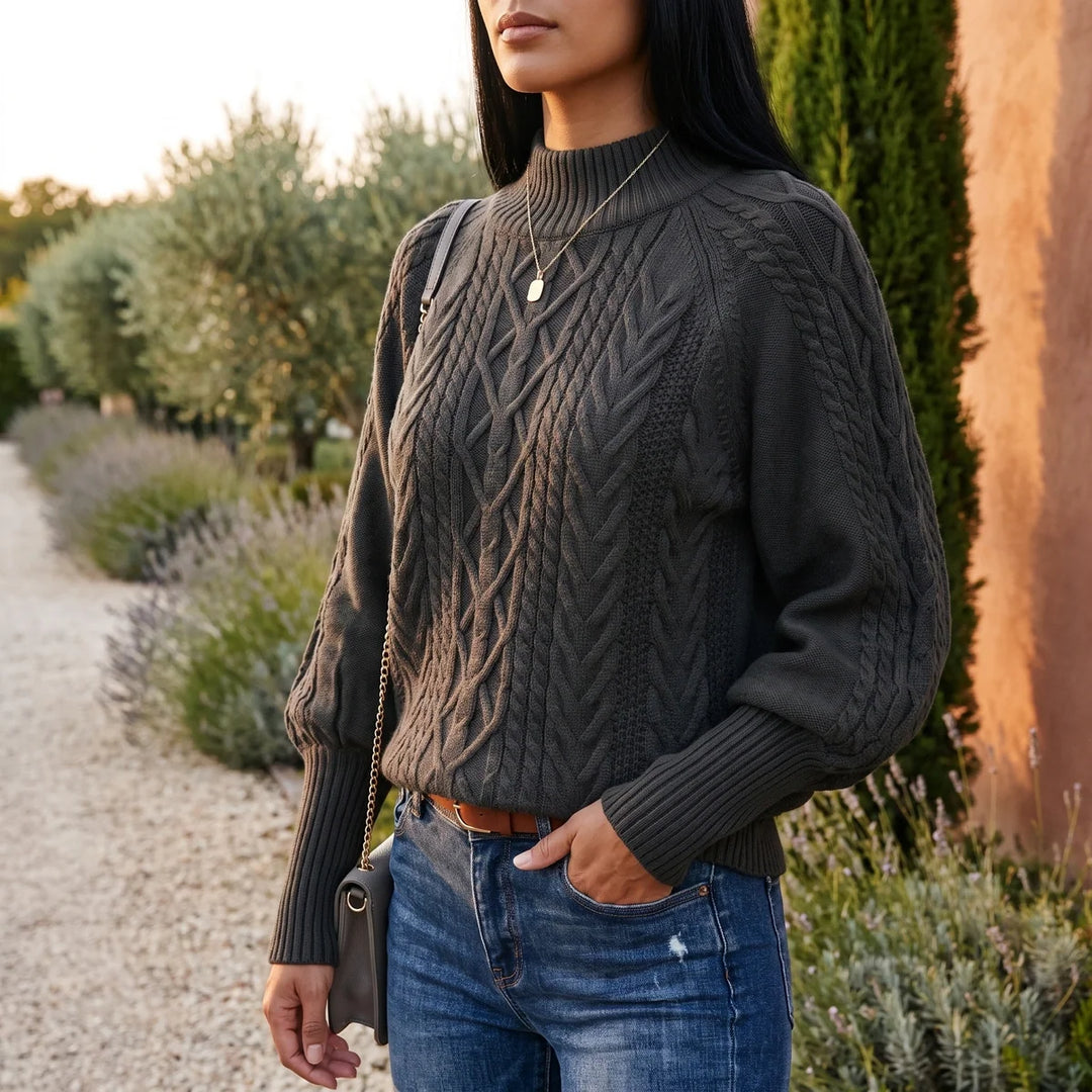 Elizabeth | Classic Womens Chunky Cable Knit Pullover with Balloon Sleeves