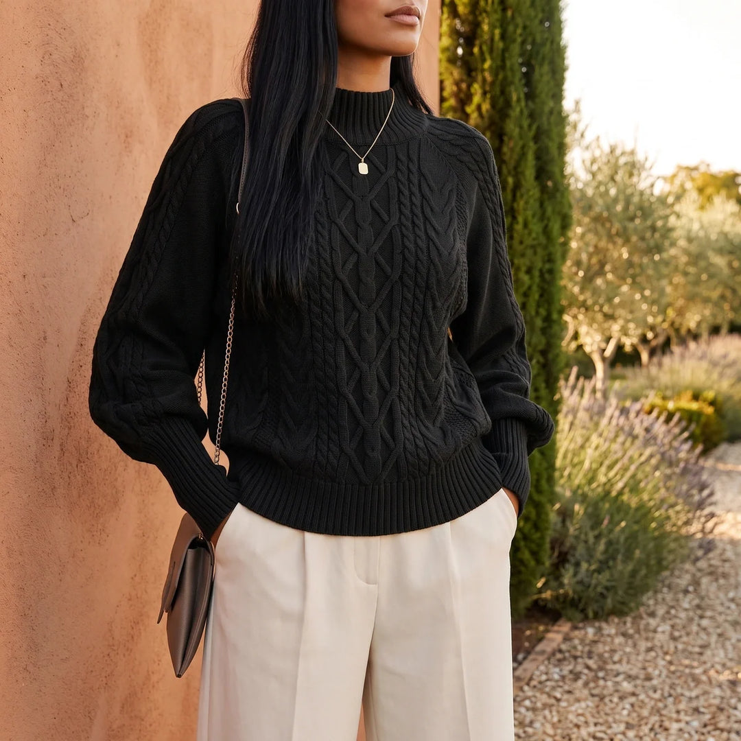 Elizabeth | Classic Womens Chunky Cable Knit Pullover with Balloon Sleeves