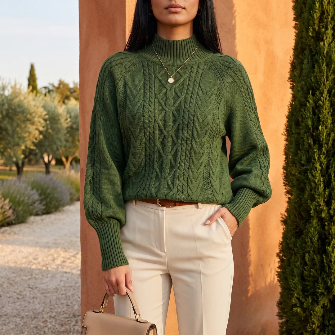 Elizabeth | Classic Womens Chunky Cable Knit Pullover with Balloon Sleeves