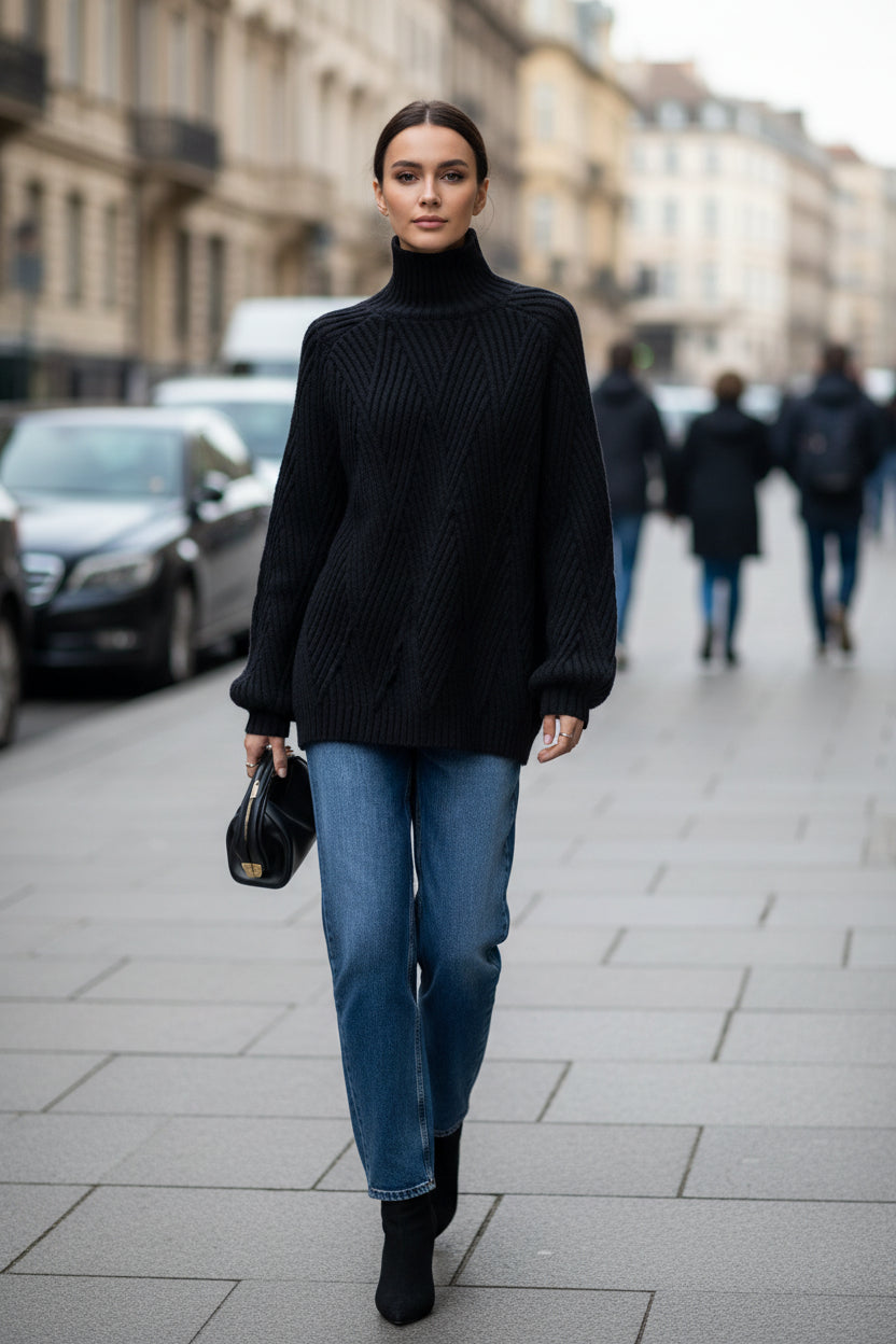 Elizabeth | Effortless Oversized Ribbed Knit Turtleneck Sweater