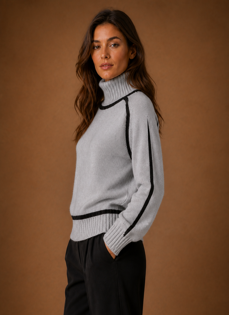 Elizabeth | Effortless Ribbed Turtleneck Sweater with Contrast Piping