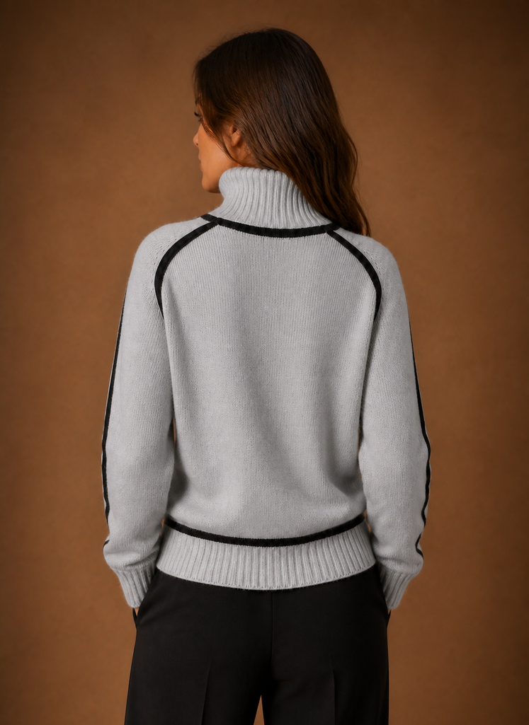 Elizabeth | Effortless Ribbed Turtleneck Sweater with Contrast Piping