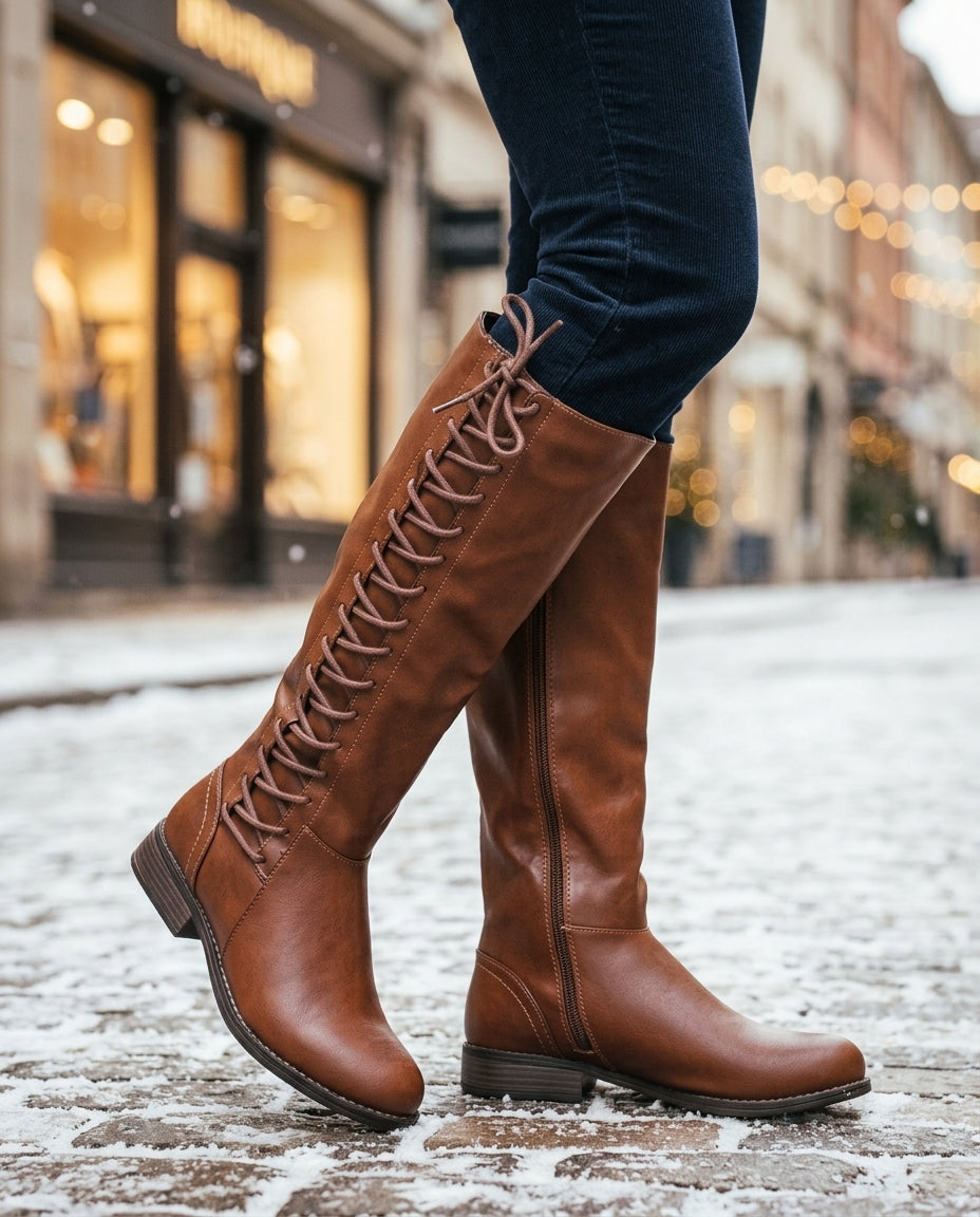 Elizabeth | Timeless Lace-Up Knee High Boots with Side Zip