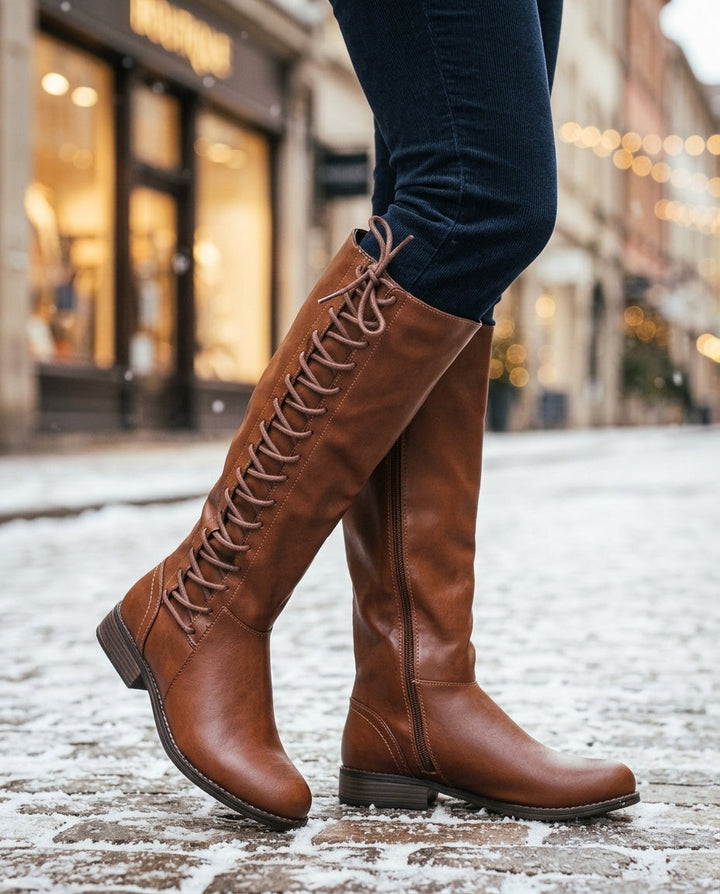 Elizabeth | Timeless Lace-Up Knee High Boots with Side Zip
