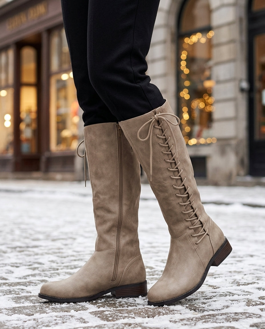 Elizabeth | Timeless Lace-Up Knee High Boots with Side Zip