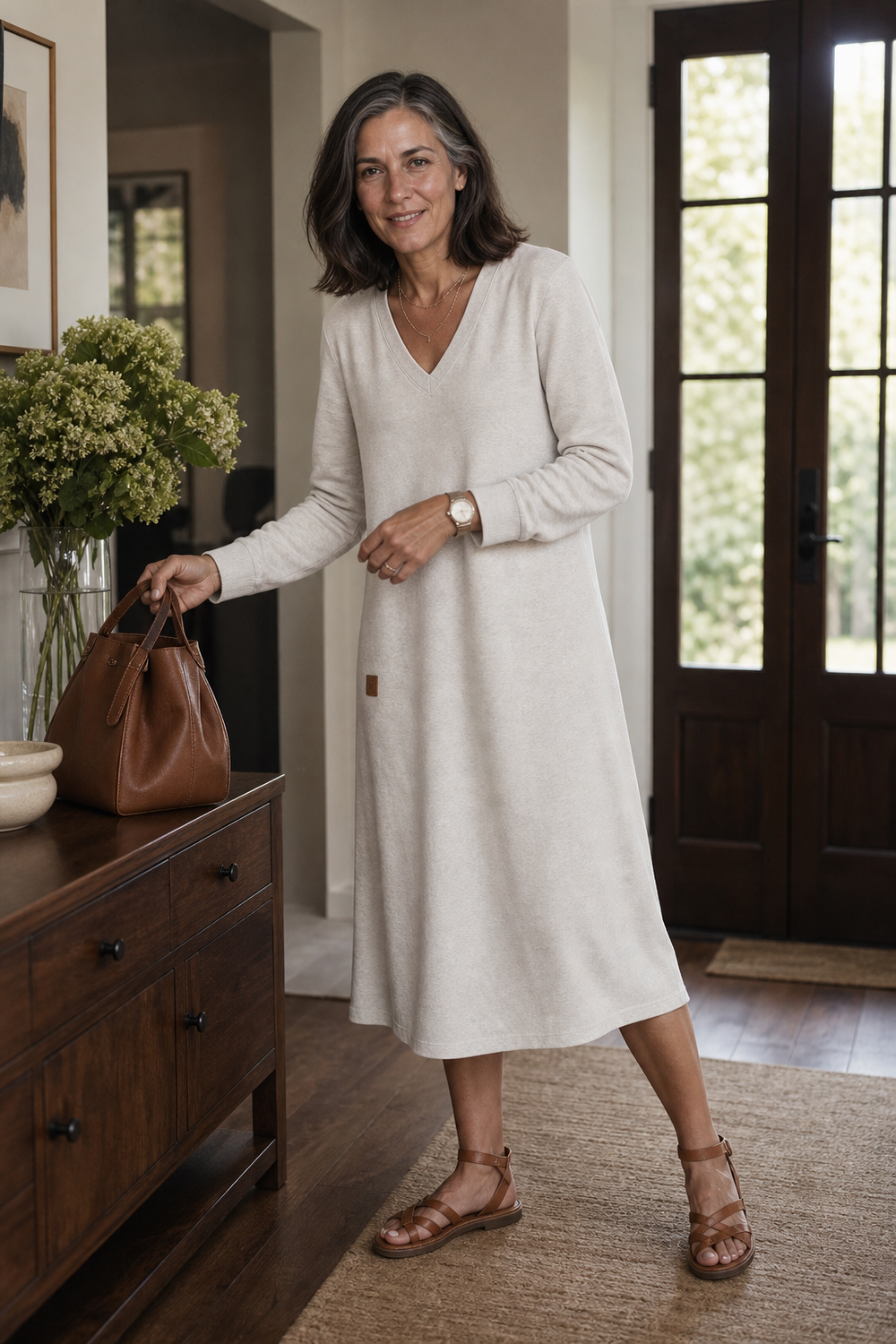 Emily | Cozy V-Neck A-Line Midi Sweater Dress