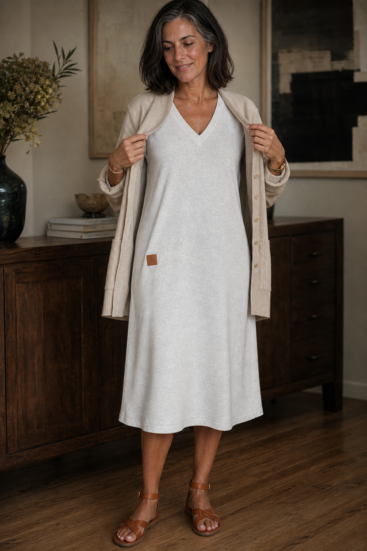 Emily | Cozy V-Neck A-Line Midi Sweater Dress