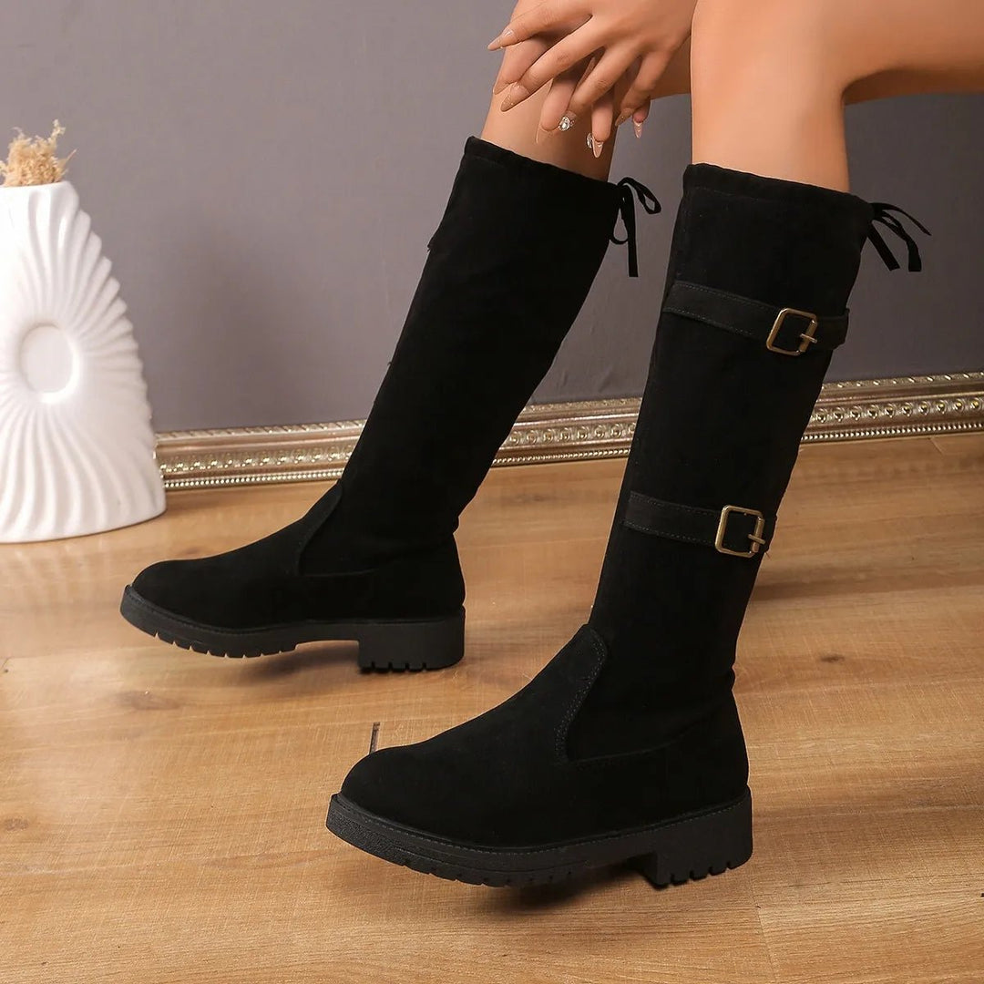 Emily | Effortless Buckle Block Heel Knee High Boots