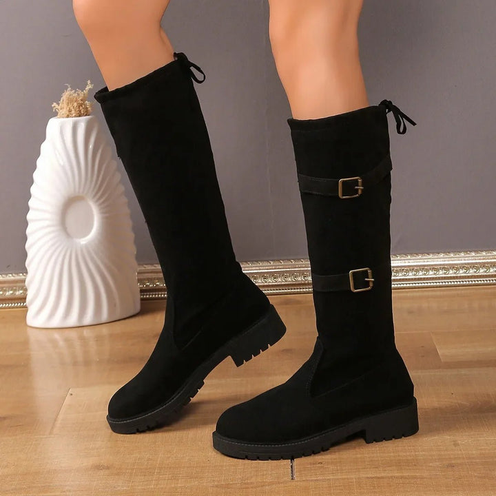 Emily | Effortless Buckle Block Heel Knee High Boots