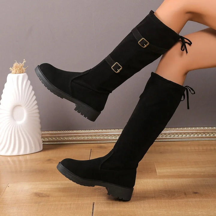 Emily | Effortless Buckle Block Heel Knee High Boots