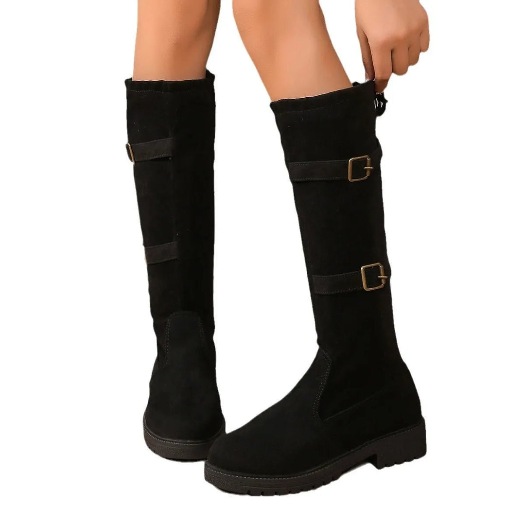 Emily | Effortless Buckle Block Heel Knee High Boots